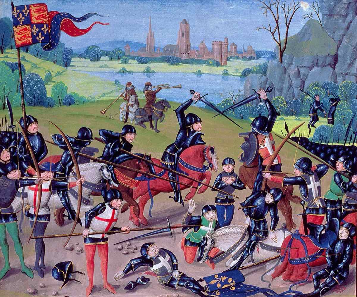 Agincourt Muharebesi'ni gösteren 15. yüzyıl el yazması resmi