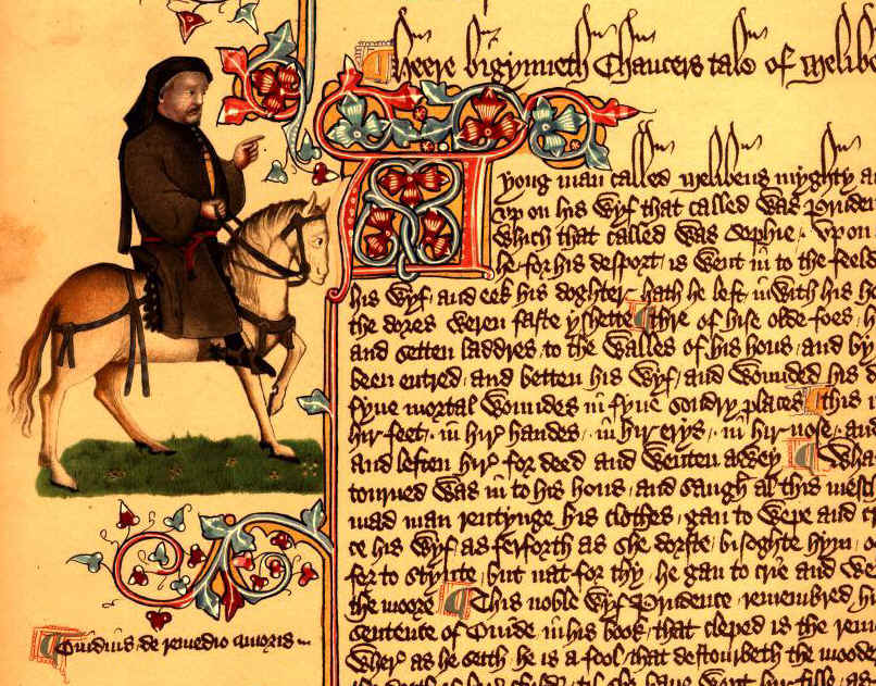 Ellesmere el yazmasından, at üzerindeki Chaucer